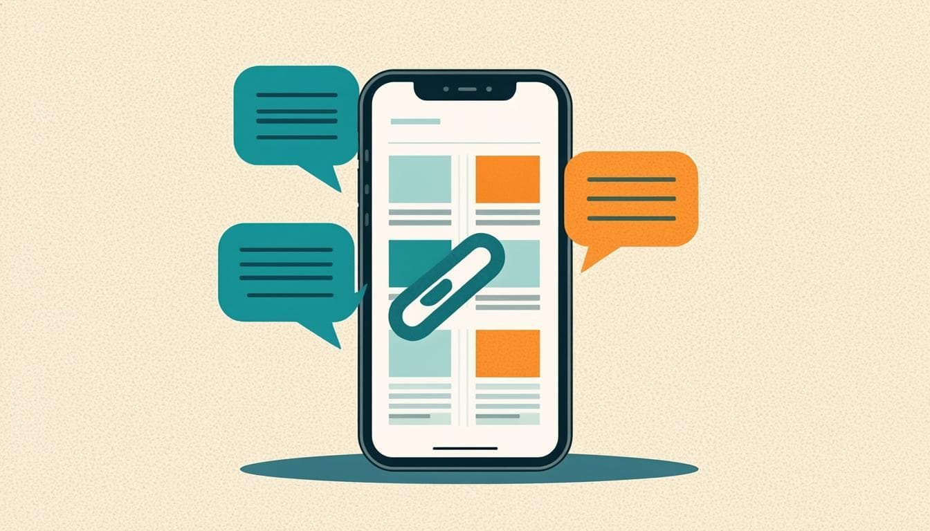 Illustration of a phone showing a Dukonix catalog with chat bubbles — editorial illustration